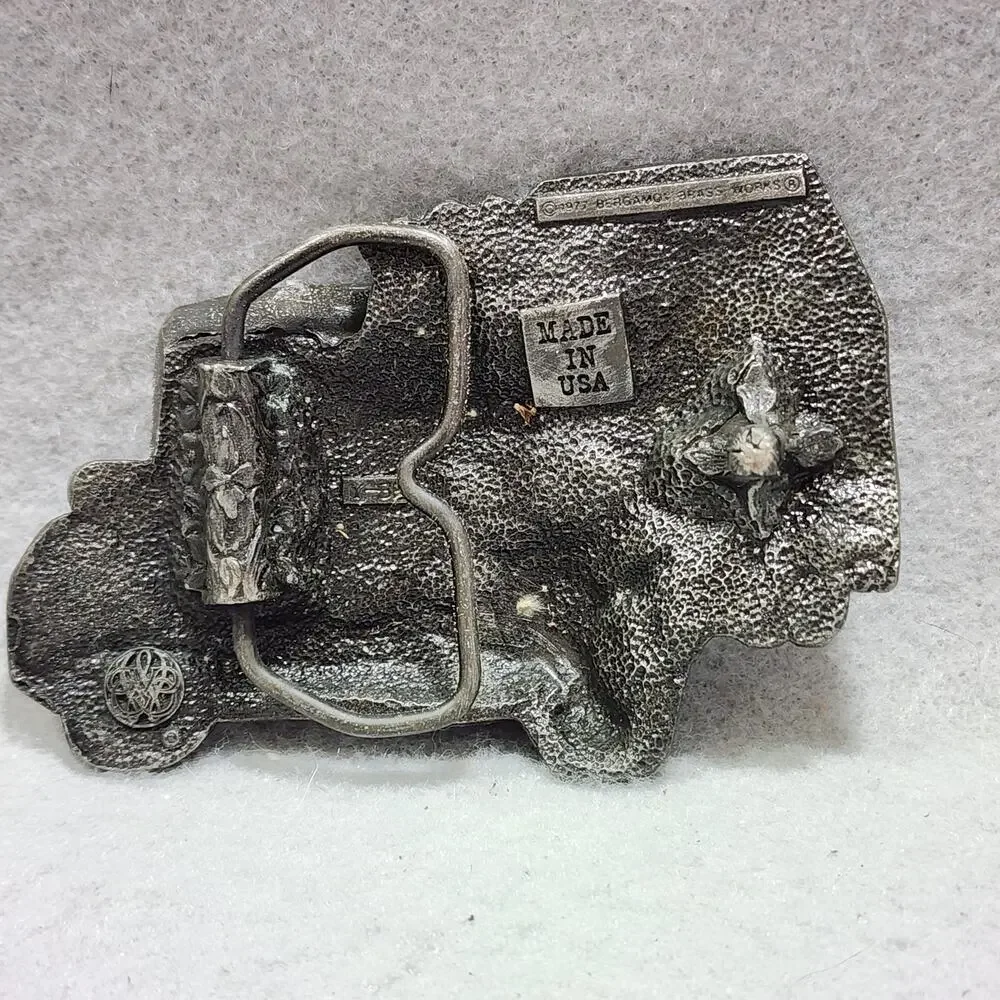 Semi Truck Trailer Belt Buckle Pewter Tone Bergamot Brass Works Vintage 1977 USA